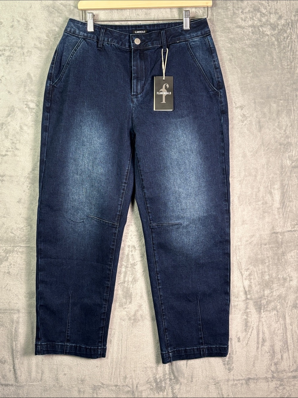 NWT New Flamingals Dark Wash Barrel Crop Jeans Size XL
